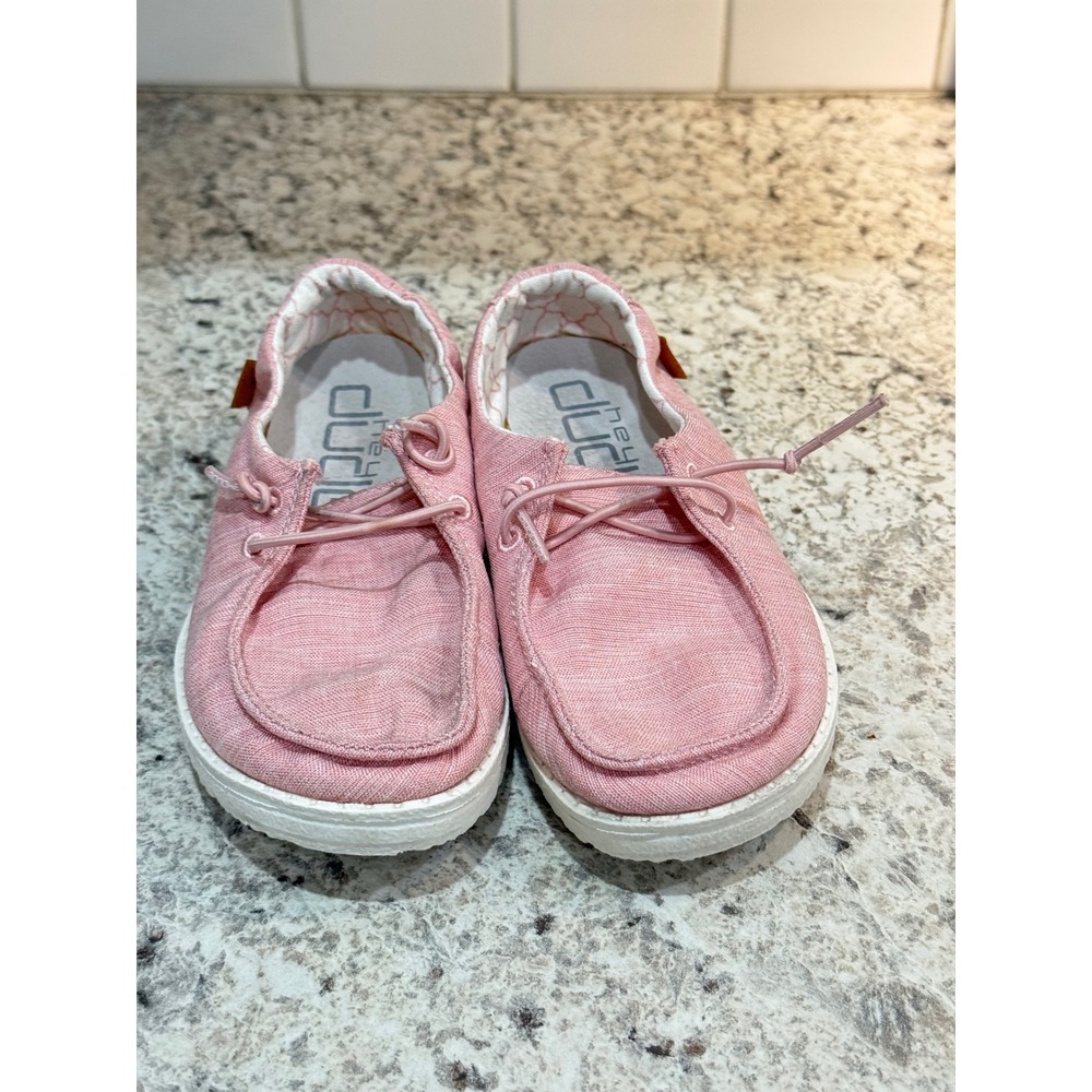 Hey Dude Wendy Youth Shoes Kids Size K12 Pink Linen Cotton Candy Loafers